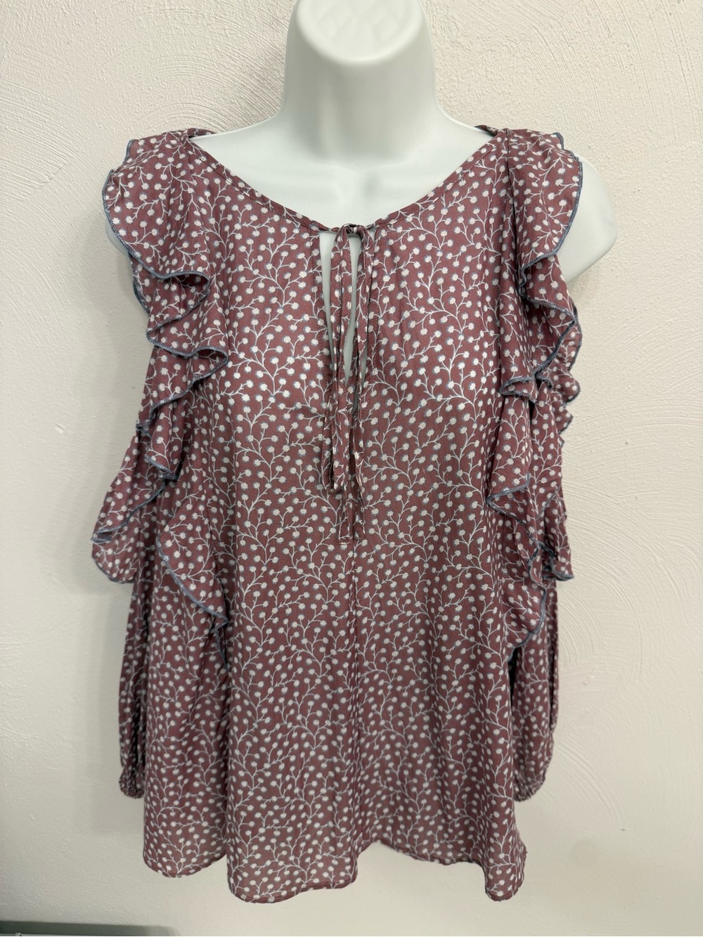 French Connection XS Floral Cold Shoulder Ruffle Blouse Boho Peasant Romantic
